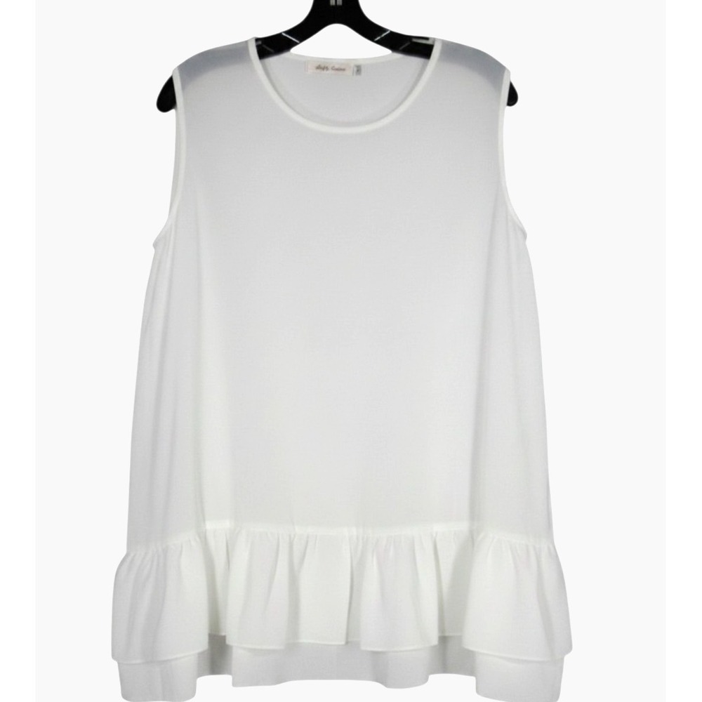 SIMPLY COUTURE White CREPE CHIFFON Sleeveless RUFFLE HEM Blouse/Tank Top Sz S